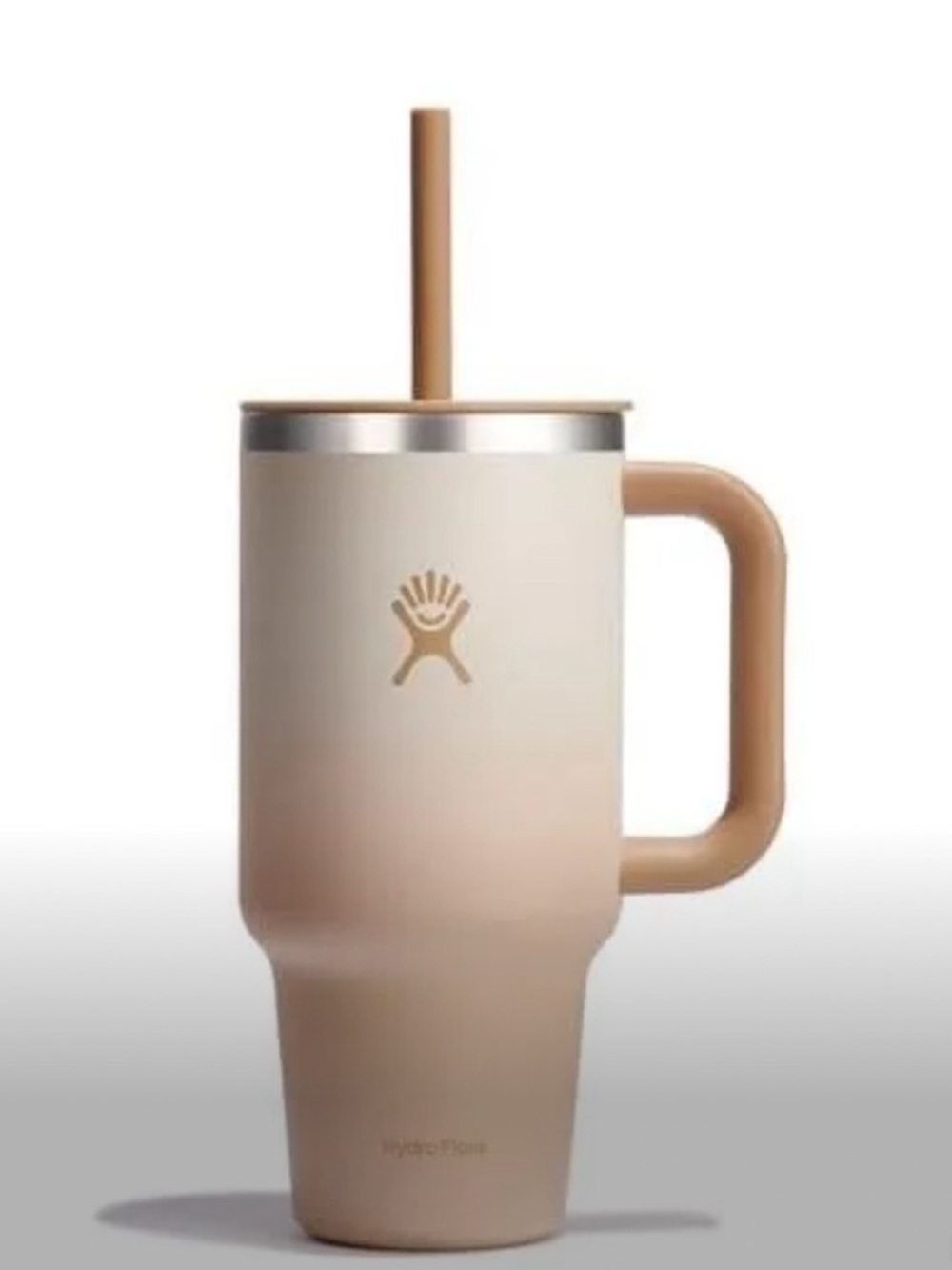Hydro Flask Beige/Tan Ombre gradient Insulated Travel Mug with Handle and Straw